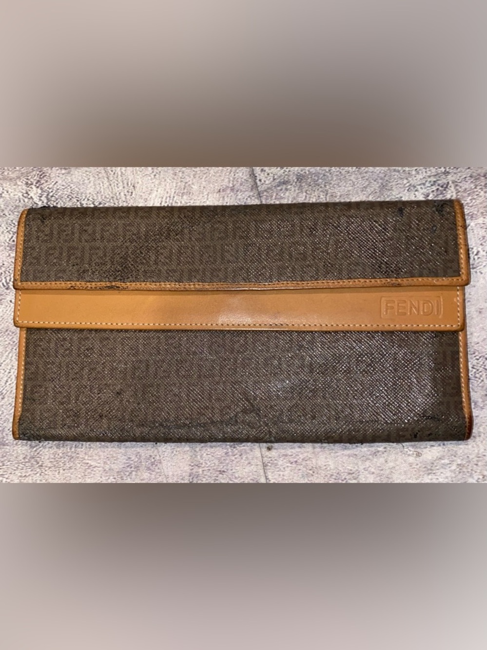 Vintage Fendi Zucca FF Monogram Checkbook Folding Wallet Leather Canvas Italy